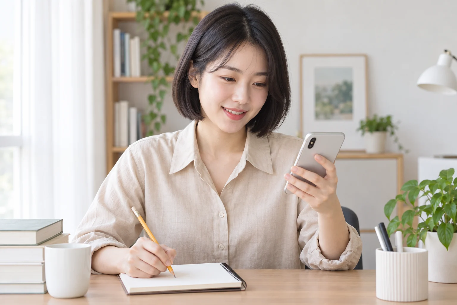 통화하며 결제 조건을 듣는 20대 여성