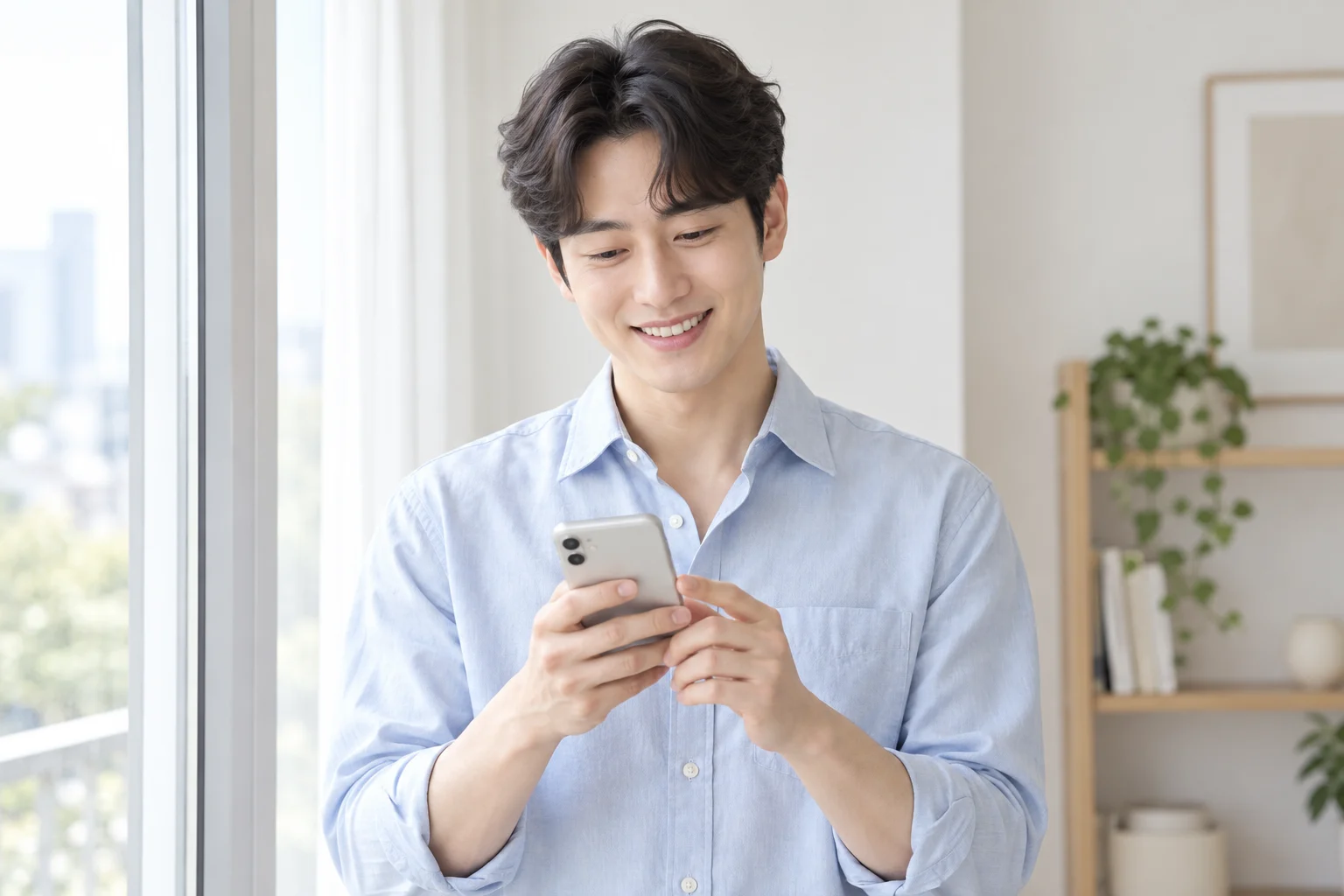 입금 뒤 휴대폰으로 금액을 보는 20대 남성